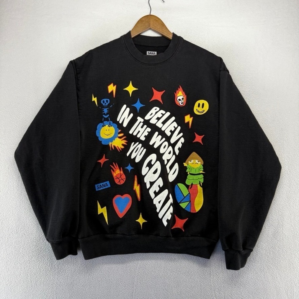 Sana Detroit Sweatshirt Mens Medium Black Graphic Colorful Children's Foundation